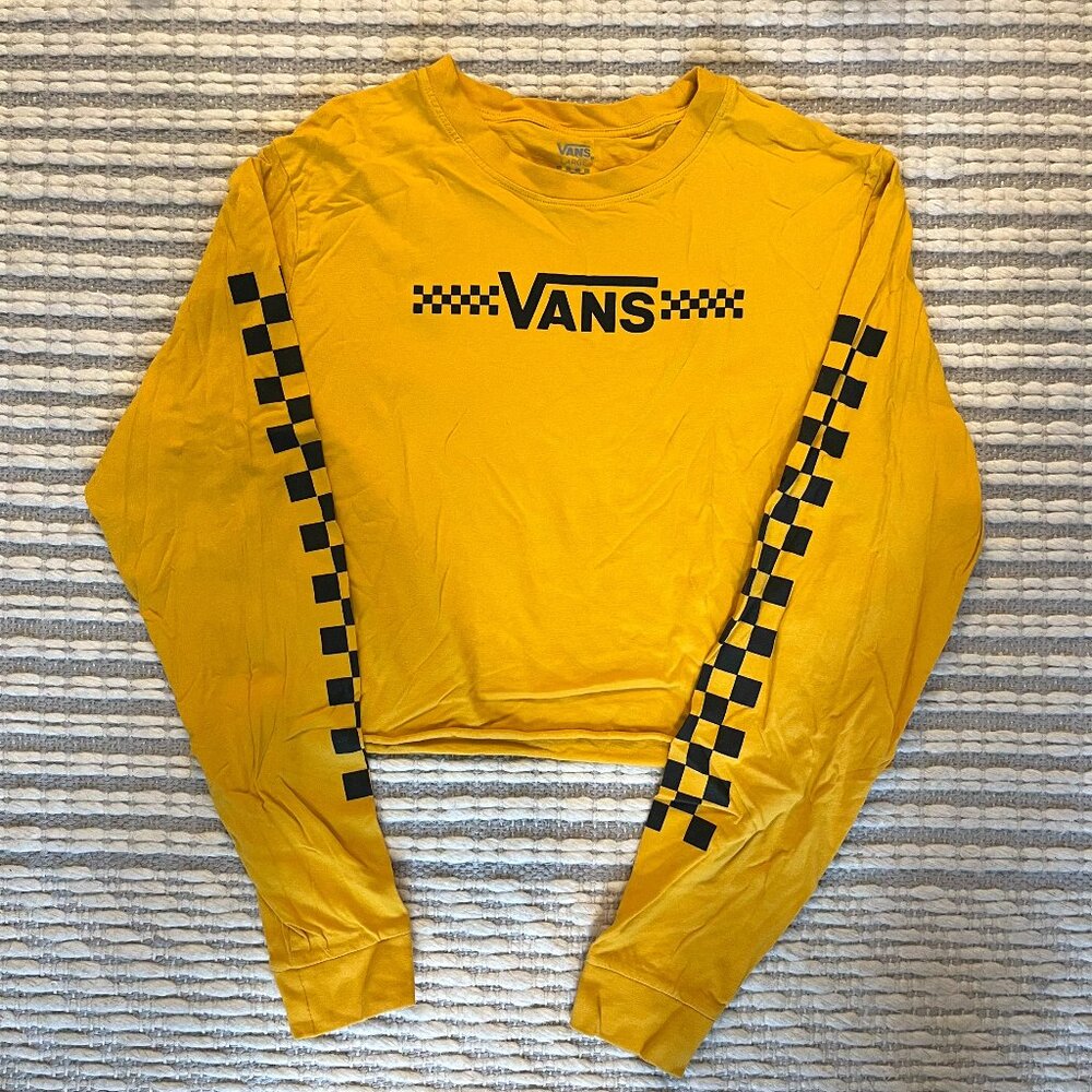 Vans Long Sleeve Graphic Tee Yellow Cropped Size L